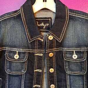 Amethyst Dark Blue Denim Jacket. Cropped. Size Small